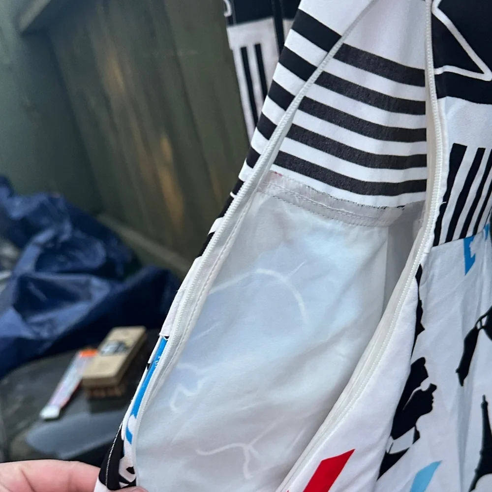 Karl Lagerfeld Black White Red Blue Graphic Panel Dress - Picture 6 of 11